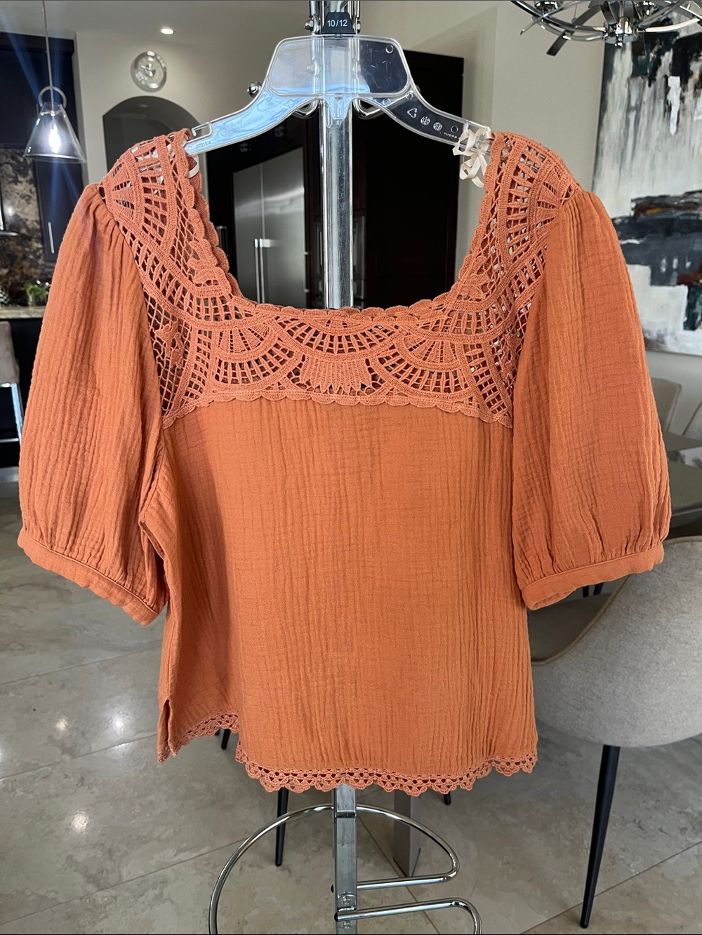 Crochet Blouse in Rust Orange